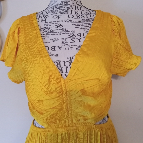 Express Satin V-Neck Flutter Sleeve Pleated Cutout Midi Dress Size S - Picture 5 of 13